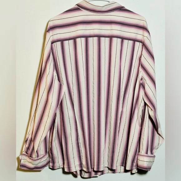 LIZ CLAIBOURNE Pink Maroon & White Striped Button Down Blouse 3X - Picture 2 of 2